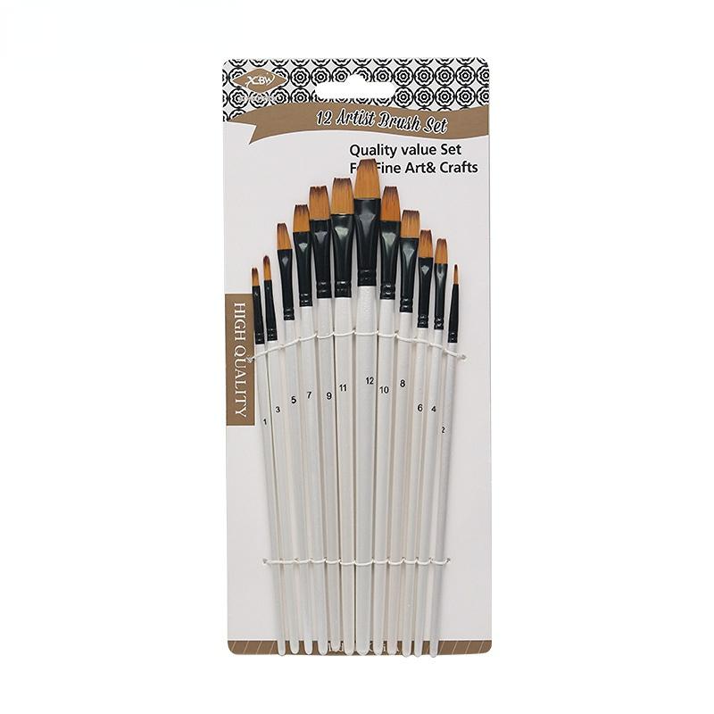 12 buc. Kit cu vârf plat, acrilic, ulei, pix, articole de artă, perii de pictură în acuarelă, perii de vopsea pentru pensule de nailon HMM