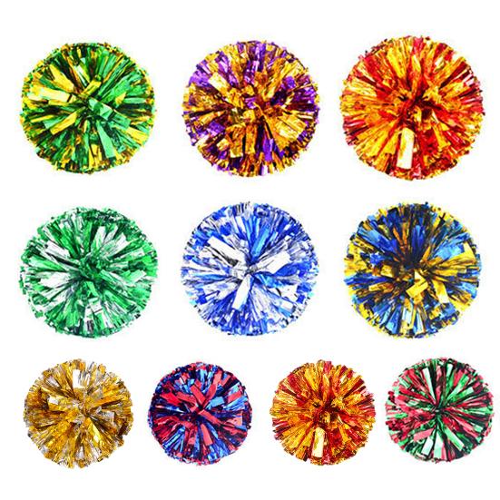 Cheerleading Pom Poms with Handle Cheerleader Squad Spirited Pompoms Metallic Foil Cheer Hand Flowers for Team Spirit Sports Dance Cheering Party