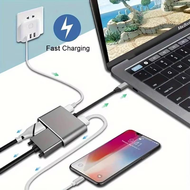 SUNROZ HDMI and VGA Adapter with Type-C Adapter Hub for USB-C To TV and Projector Cable for TV 4K (A486590)