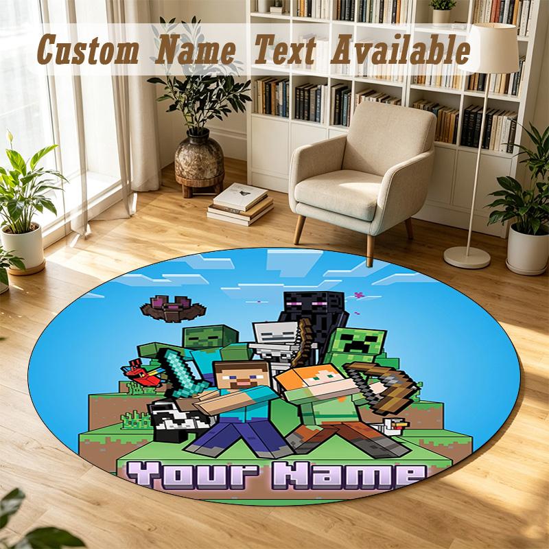Round Rug Custom NameMinecraft Pattern Non Slip Carpet Home Floor Decor