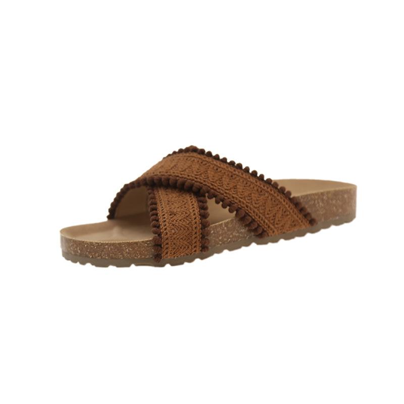 

Summer 2025 new cross word with hemp braided thick bottom slope heel lazy outside wearing beach vacation half slippers women 40