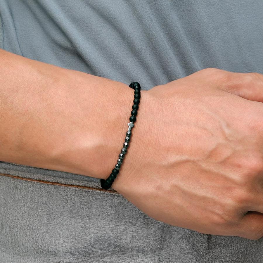 Fashion 4mm Beads Men Cross Bracelet Multi Sided Black Gallstones Healing Braclet Rosary Lava Howlite Hematite Braslet Hombre