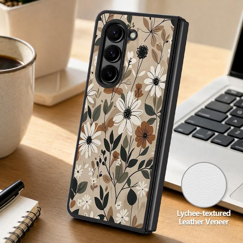 Vintage Flower Print Case For Samsung Z Fold 8 Ultra 7 6 5 Luxury Leather Skin Hard Folding Phone Cover For Galaxy Z Fold8 Fold7 Fold6
