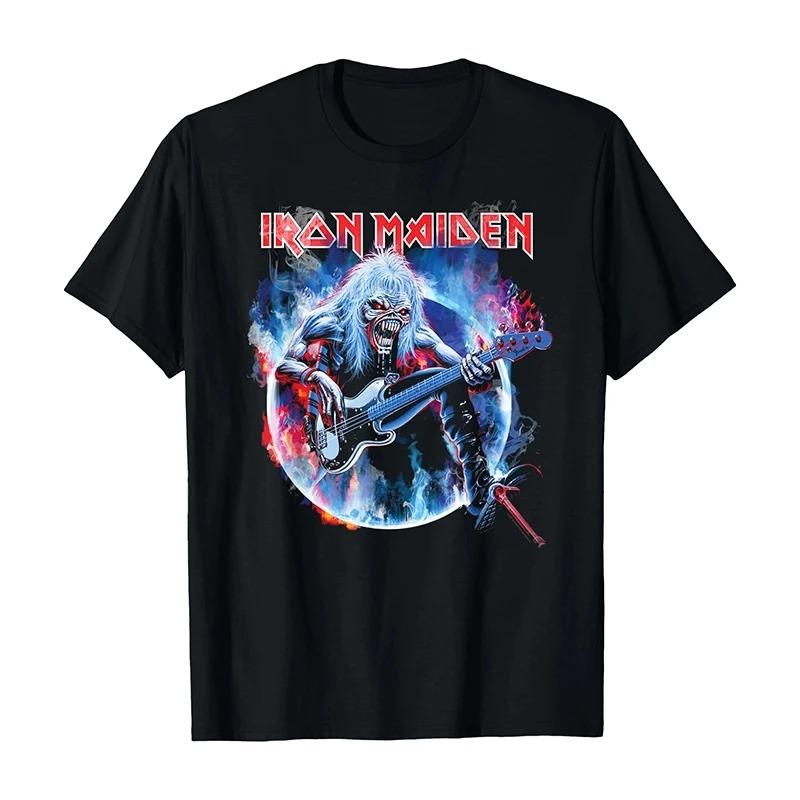 T-shirt Iron Maiden Groupe de Heavy Metal Rock Punk Lâche Surdimensionné Vintage Injection Directe Manches Courtes T-shirt Confortable Respirant