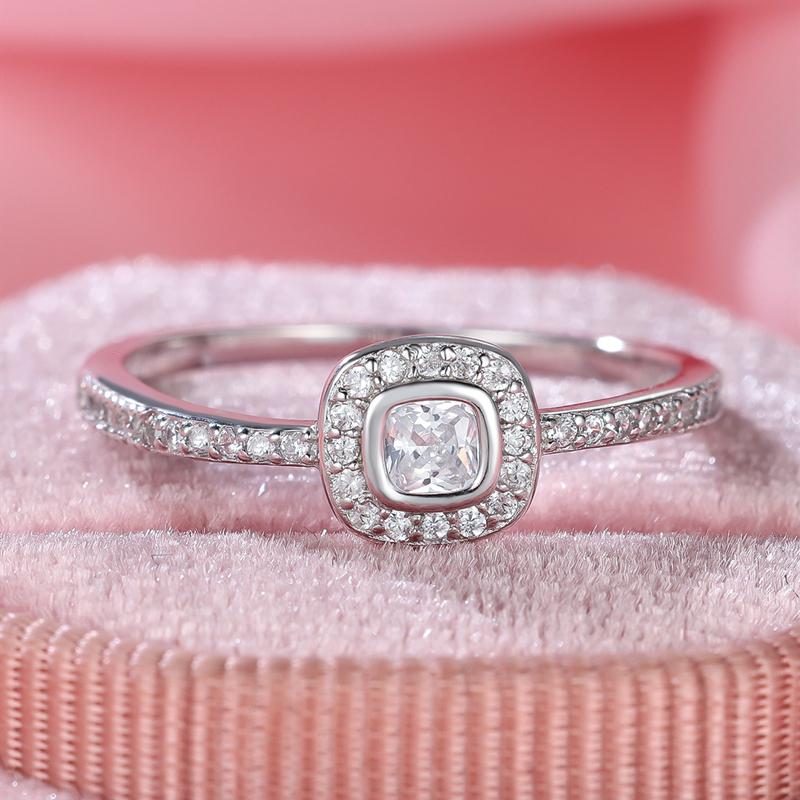 Jemný prsten z ryzího stříbra S925 s klasickým zářivým kubickým zirkonem CZ pro ženy, jemný šperk na svatbu a pro nevěstu