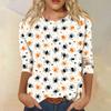 Women's Fashionable Casual Three-Quarter Sleeve Halloween Print Round Neck Top