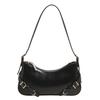 New Retro Solid Color Belt Zipper Fashion Shoulder Underarm Bag Premium Feeling Baguette Bag Messenger Bag