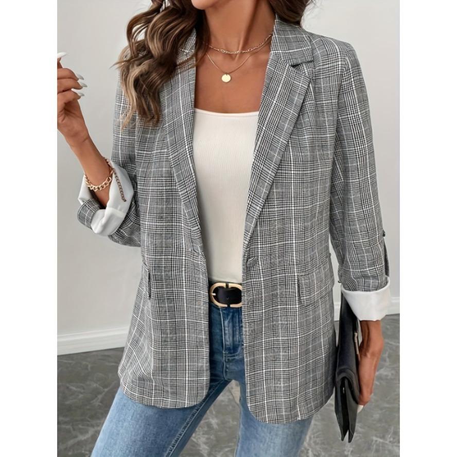 YYFS Women's Fashion Casual Plaid Print Autumn Winter Long Sleeve POLO Neck Jackets & Coats