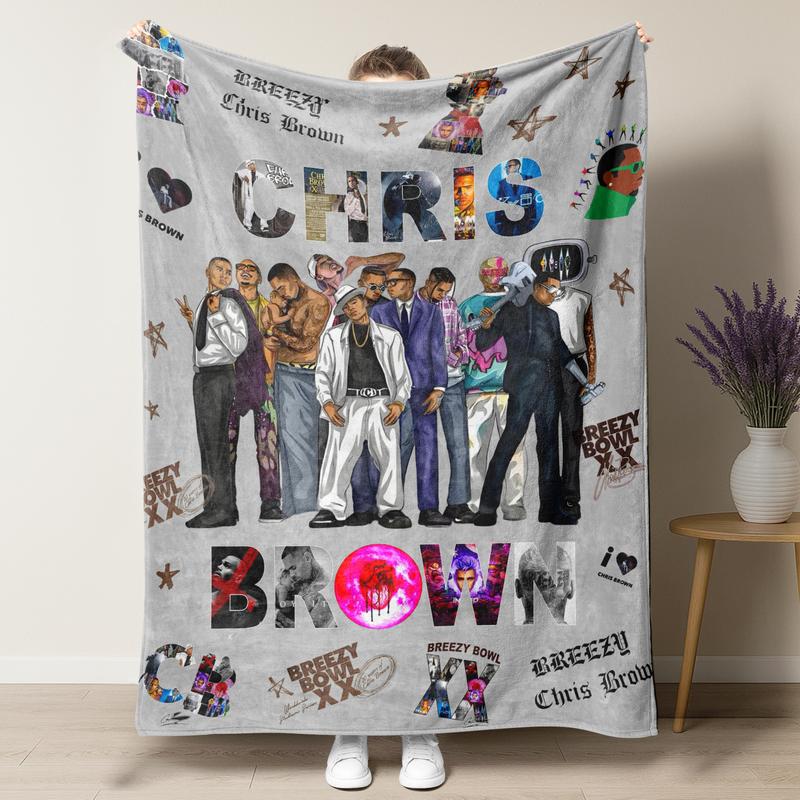 Chris Brown Blanket Album Cover for Fans Warm Cozy Flannel Blankets 90s Hip Hop Rapper Throw Merch for Home Custom Blankets
