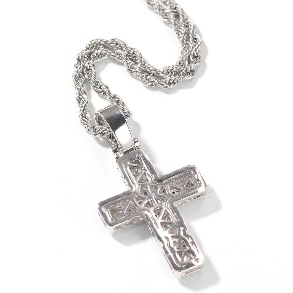 Hip Hop Classic Cross Necklace Hiphop Simple Square Zirconium Pendant Trendy Rap Jewelry