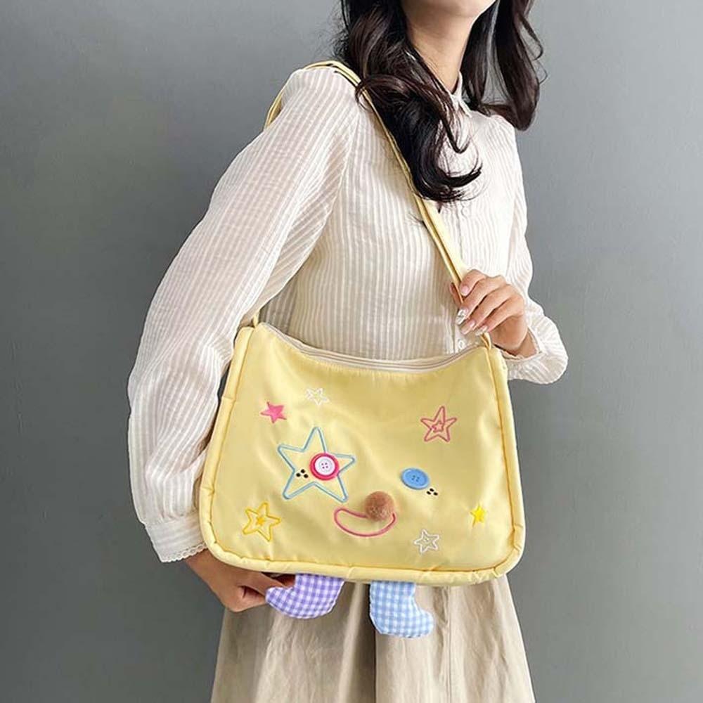 Nylon Yellow Crossbody Bag Embroidery Students Messenger Pouch Ugly and Cute Shoulder Bag  Women