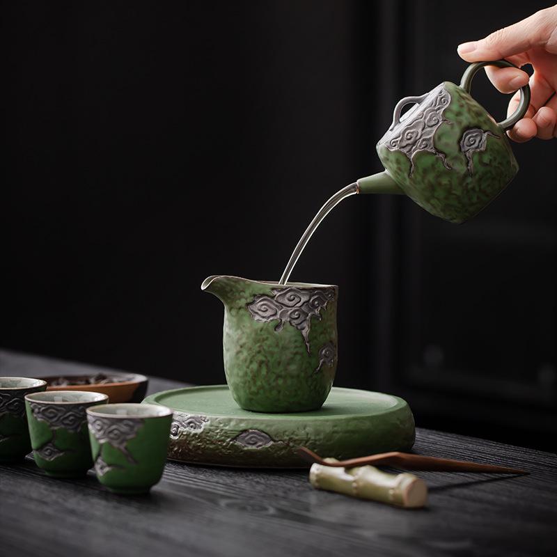 Retro coarse pottery teapot teacup Kung Fu tea set light luxury high-end home office meeting   new