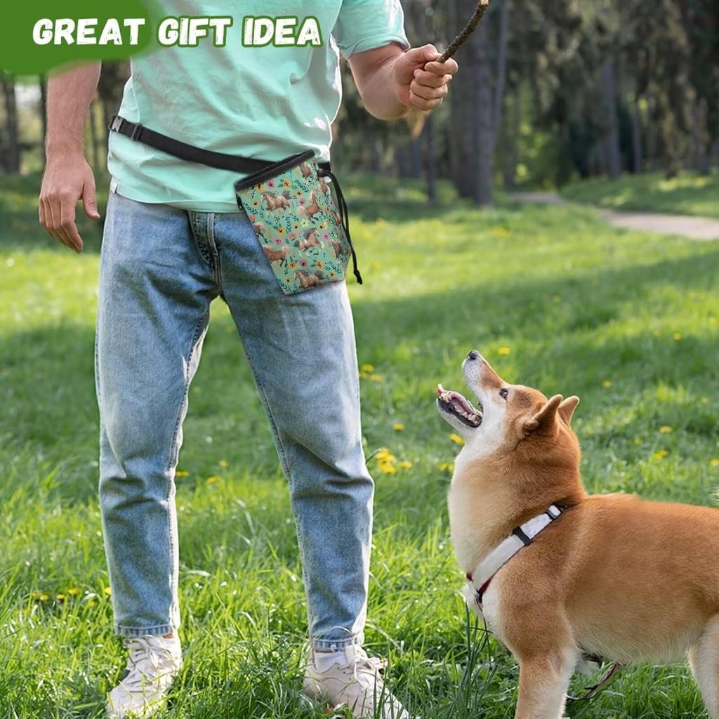 Horse Floral Dog Treat Pouch Versatile Puppy Dog Training Treat Bag Dog Food Dispenser Reward Pouch Perfect for Long Walks Or Training, 3 Ways To