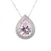 Fine Jewelry Rhodium Plated Elegant Aura 925 Sterling Silver Pear Teardrop Water Drop Pink 5A Zircon Pendant Necklace for Women