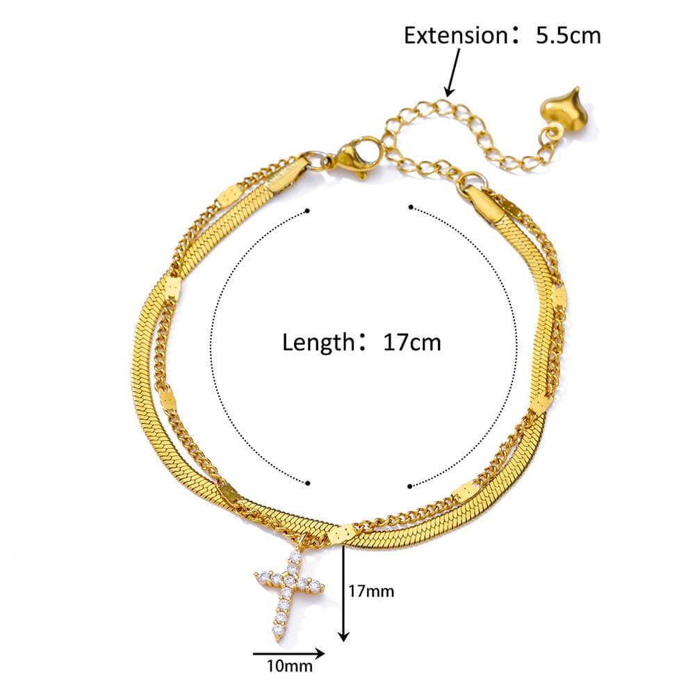 Cross Stainless Steel Cross Anklet Golden Zircon Cross Anklets Double Layered Ankle Chains  Woman