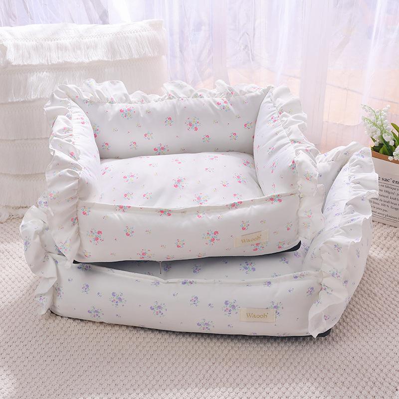 Koreanischer Spitzenzwinger für alle Jahreszeiten, warmes Katzennest, süßes Haustiernest mit Blumenmuster, vollständig abnehmbares und waschbares Nest für Herbst und Winter