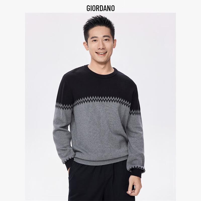 

Giordano Men s Color Block Jacquard Cotton Knit Sweater L