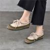 Johnature Soft Cowhide Women's Flat Shoes Genuine Leather Round Toe Mixed Colors Lace Up Casual Shoes