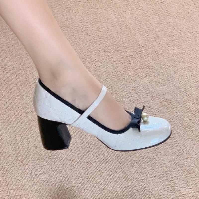 Fashion 2025 Baotou Sandals Pearl Fashion Lace Bachun Spring Dance Shoes Single Shoes Butterfly Knot Lei Wear New Coarse Heel