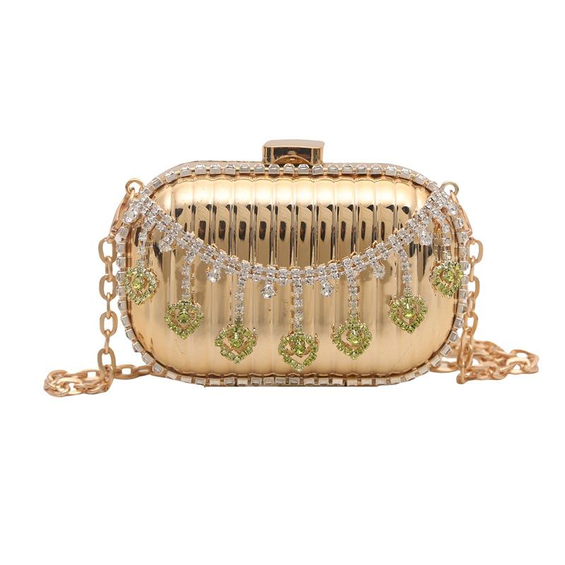Dinner bag for women Metal mini rhinestone tassel shoulder bag women's chain crossbody chain box gold evening bag