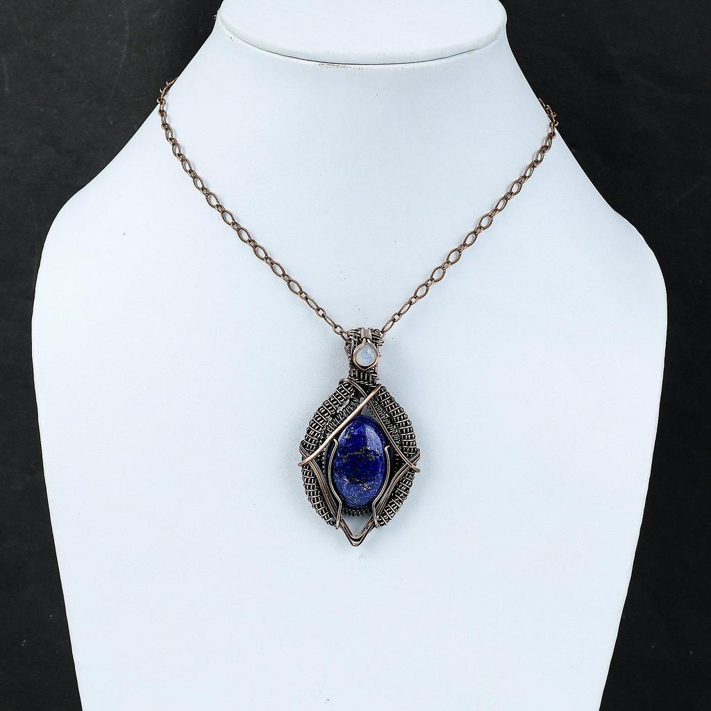 Lapis Lazuli Pendant Rainbow Moonstone Pendant Copper Wire Wrapped Pendant Handmade Copper Wire Wrap Jewelry Gift For Mom Gemstone Jewelry