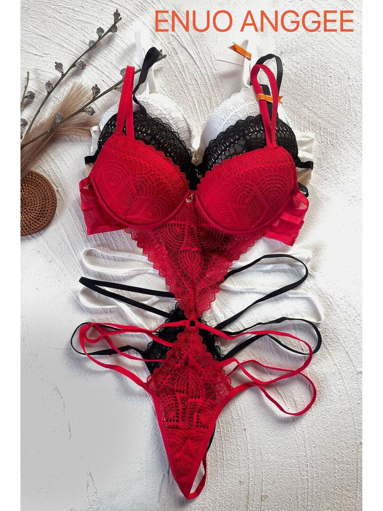 Sexy Lace Thong Bodysuit with Gathered Bra & Backless Design