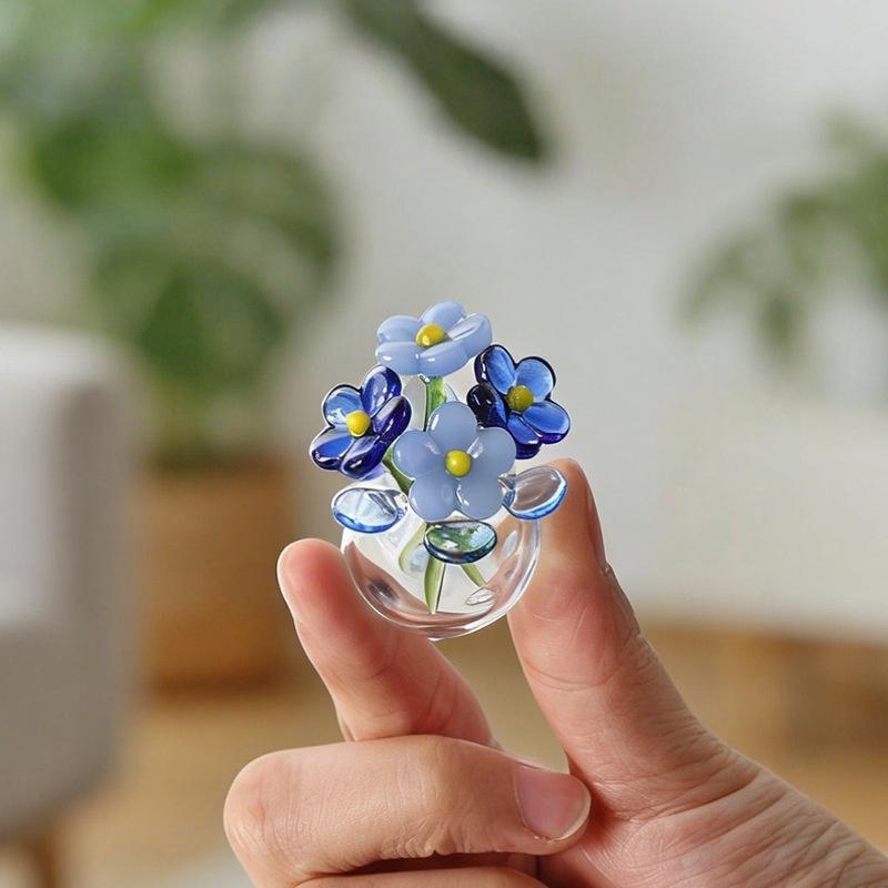 

Glass Flower Decor Gifts Handcrafted Floral Sculpture Glass Flower Bouquet With Vase Mini Floral Decoration For Home Room A3