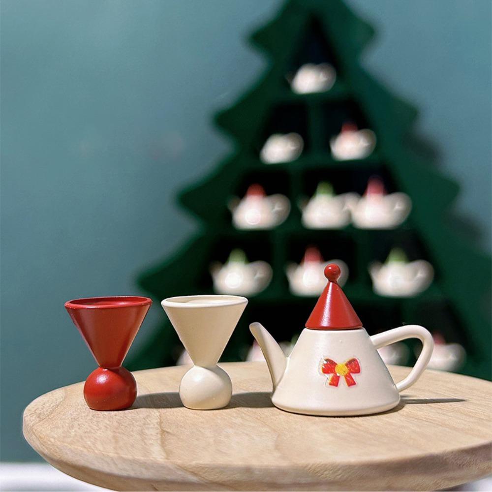 

Miniature Dollhouse Tea Set Simulated Scene Toy Model Pretty Teacup Teapot for Christmas S червоний