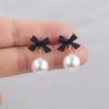 Black Red Bowknot Elegant Hanging Earrings Imitation Pearl Ball Pendants Korean Fashion Sweet Small Earrings brincos 2025 new
