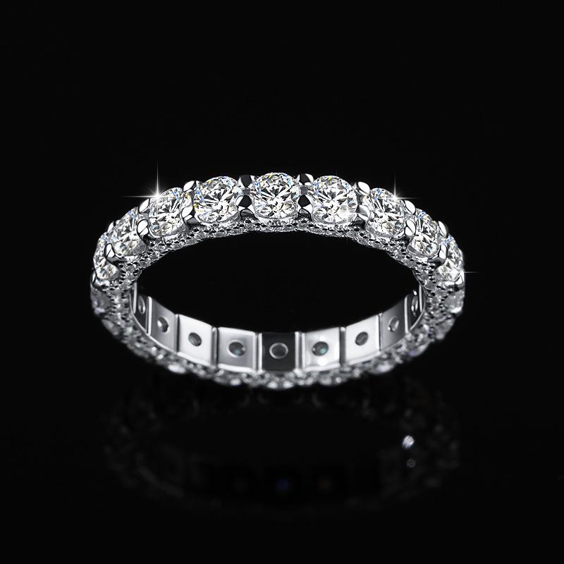 S925 Sterlingsilber Damen Moissanit Pavé Ring mit Diamantenreihe - Leichter Luxus Modering
