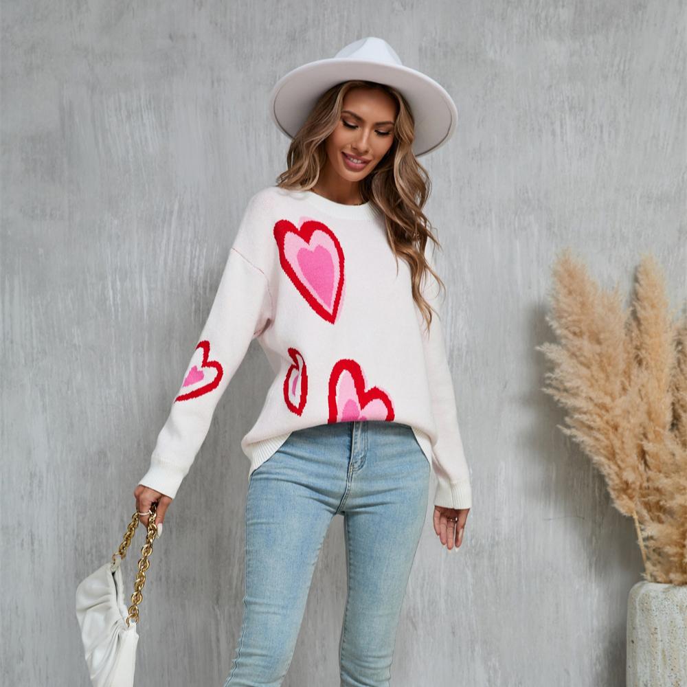 Winter Women's Sweater Pullover Long Sleeve Valentine's Day Love Peach Plus Size Sweater Knitwear