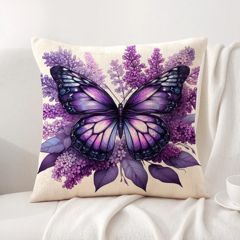 Watercolor butterflyflower Cushion Cover Natural Linen Organic Fabric DoubleSided Printing Sofa Home Decor Gift Pillow Cover