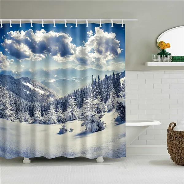 Christmas Shower Curtain Shell Snowman Flower Lighthouse Shower Curtains Bathroom Curtain Frabic Waterproof Polyester with Hooks