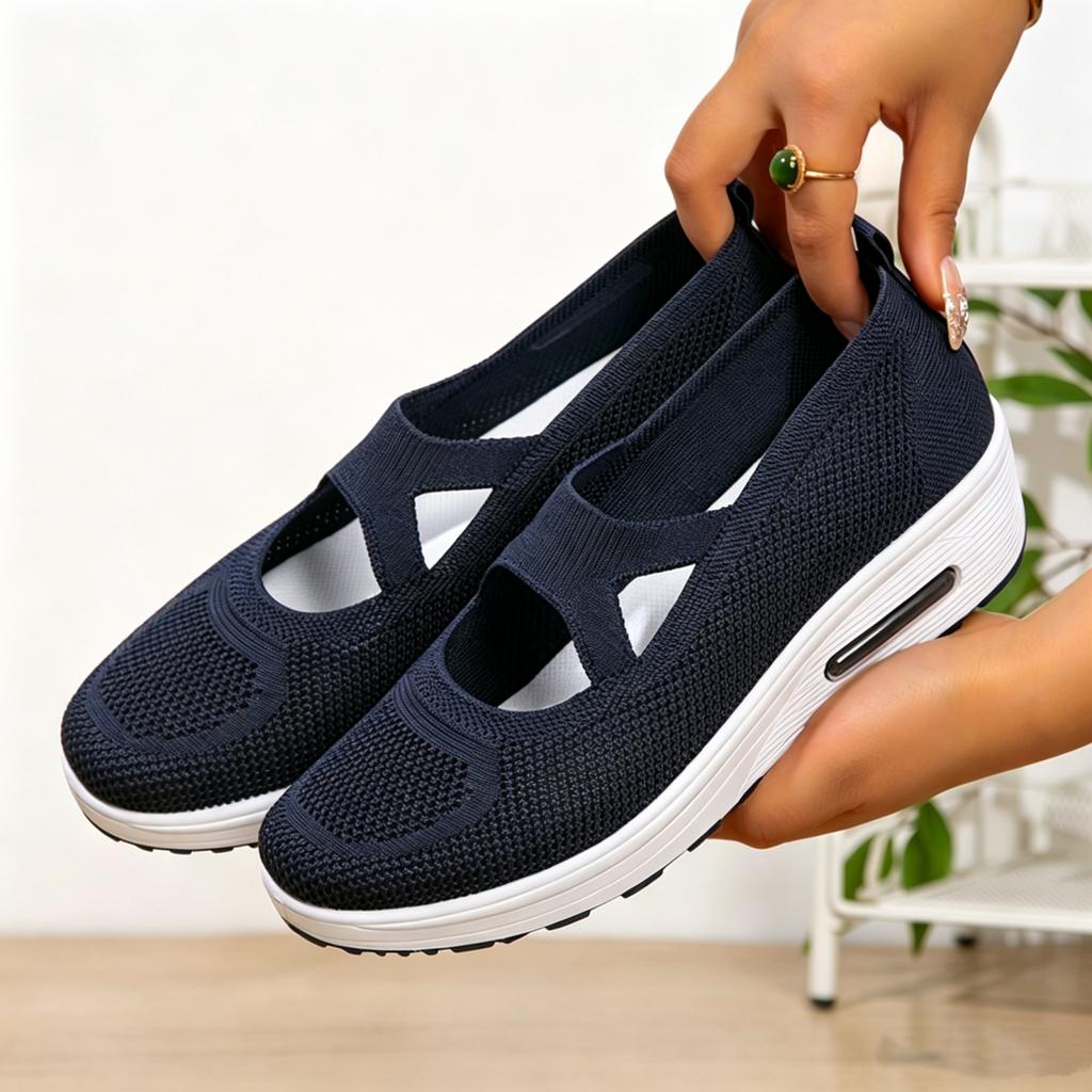 Women's Slip On Athletic Shoes Lightweight Knit Upper Casual Walking Sneakers with Air Cushion Sole Breathable Design
