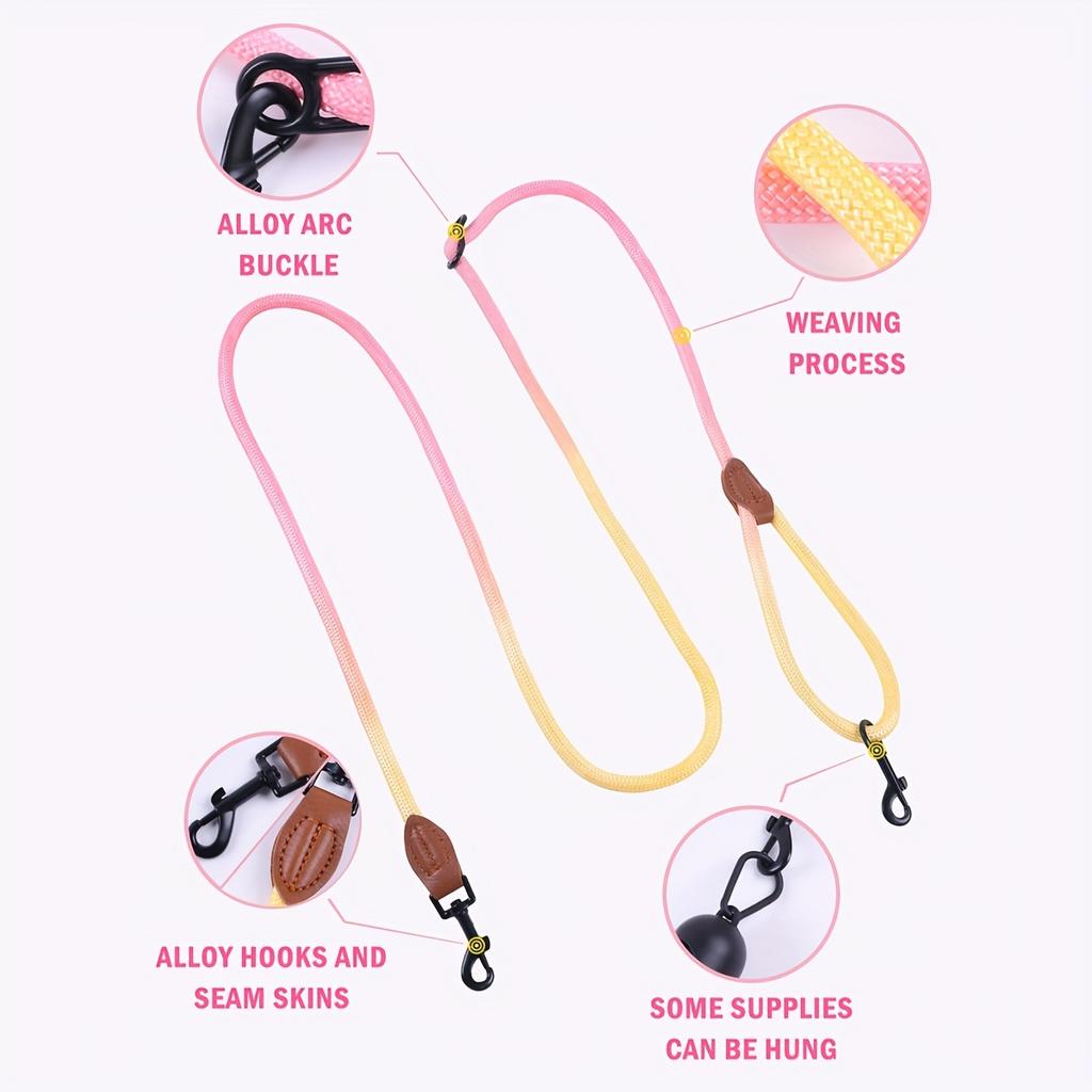 1pc Colorful Gradient Dog Leash, Multifunctional Dog Round Rope Dog Slip Leash Hands-free Crossbody Dog Walking Leash