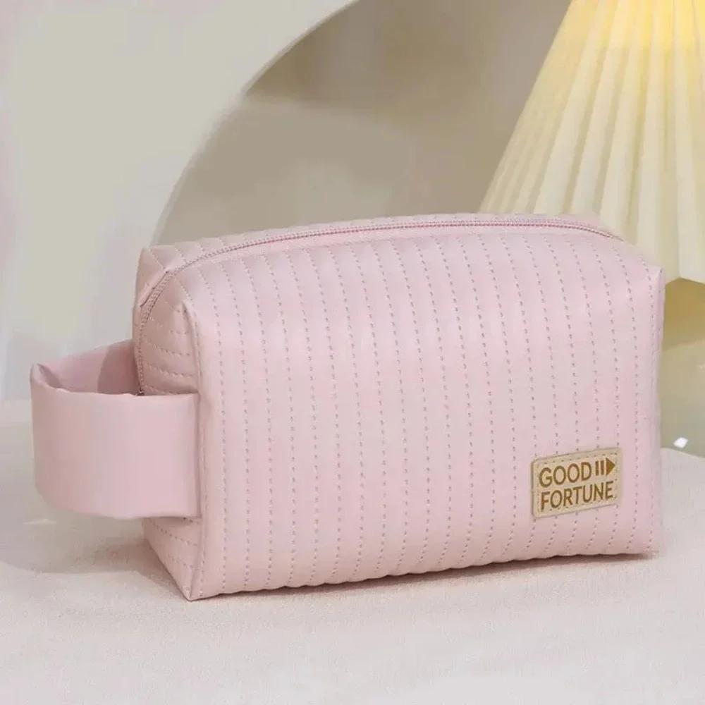 

1Pc Portable Large-Capacity Travel Cosmetic Bag Cute PU Makeup Pouch Waterproof Toiletry Bags Multifunctional Beauty Accessories розовый