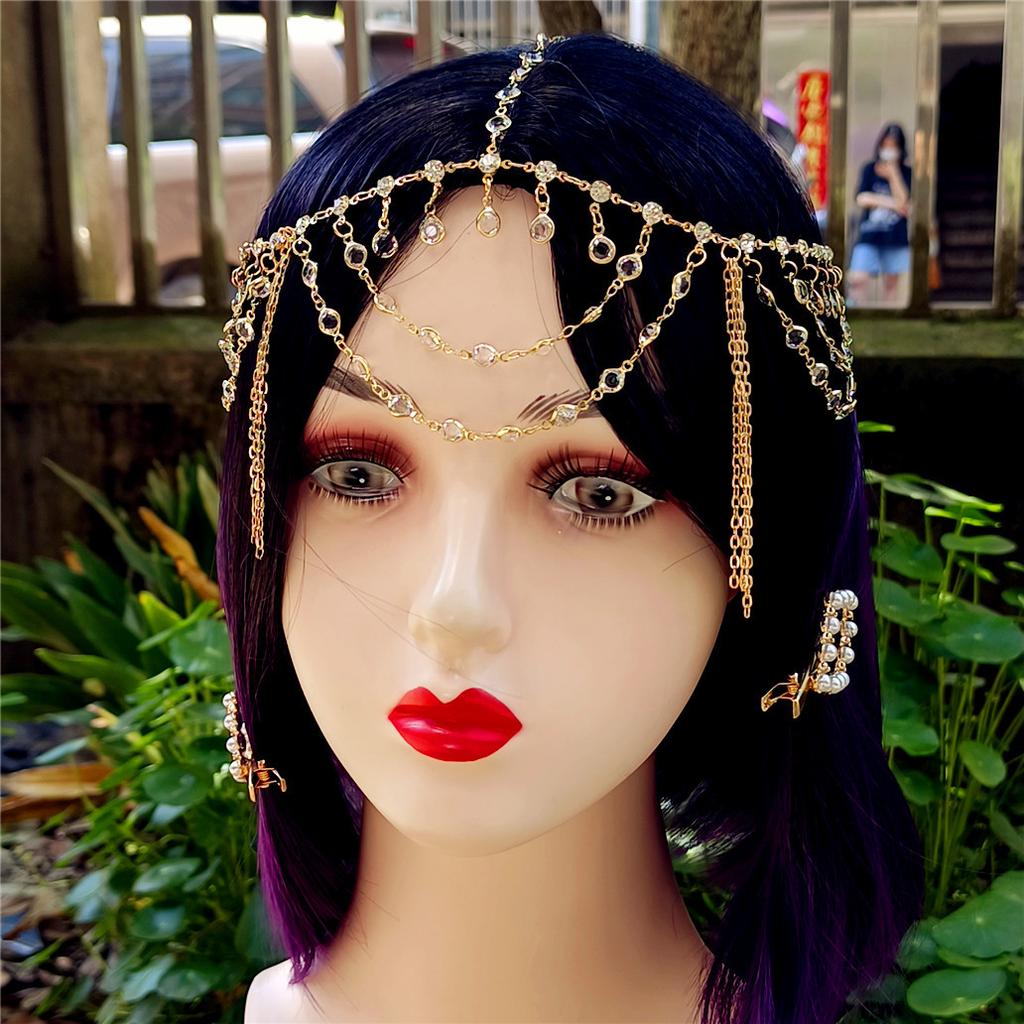 European And American Jewelry, Creative Fashion Versatile Gemstone Tassel Multi-Layer Diamond Headband Headband Headband Headgear Headdress