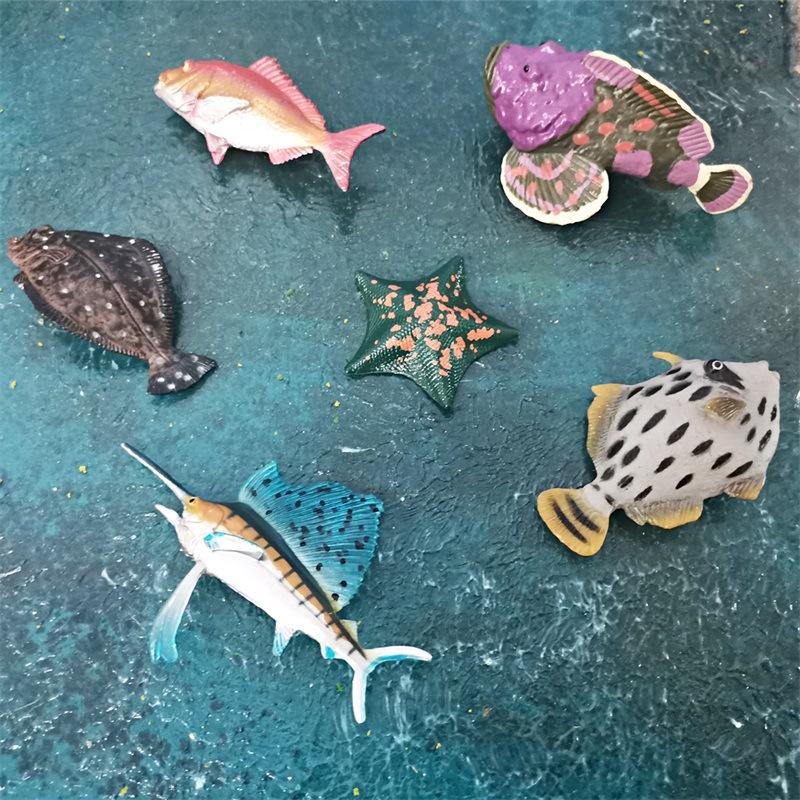 Simulation Of Marine Animals, Flounder, Sailfish, Stone Fish, Sand Fish, Red Snapper, Starfish Model Ornament Toy