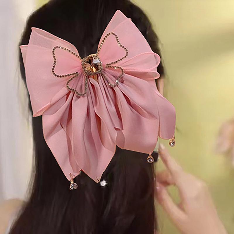 Korean Style Sweet Fashion Girls Princess Hair Clip Rhinestone Big Bow Hairpin For Women Headwear Spring Clip Hair Accessories