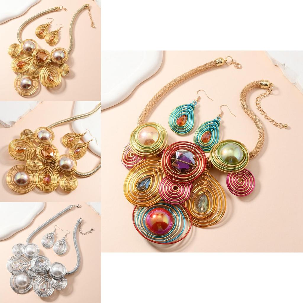 Modern Jewelry Set With Crystal Beads And Aluminum Wire For Women And Men