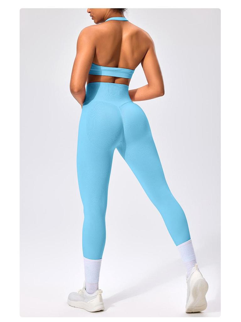 European & American Halter Sports Bra & Seamless High-Elasticity Yoga Leggings Set