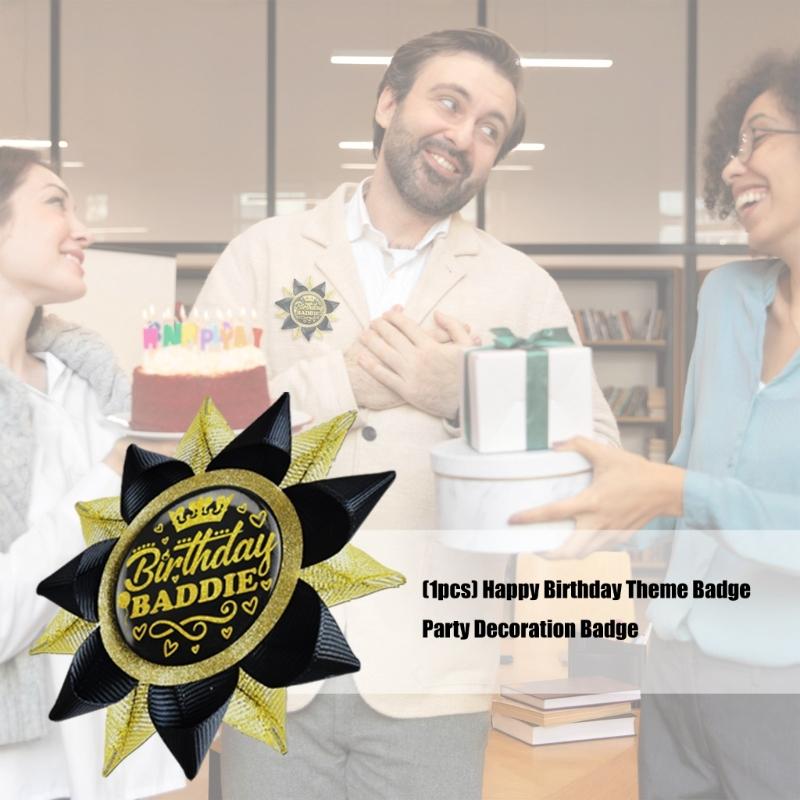 Happy Birthday Button Pin Party Decoration For Birthdays Event Reusable Safety Clasps Grosgrain Ribbon Badges Gift