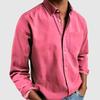 Men's Solid Color Long-Sleeve Shirt Jacket for Spring and Autumn with Turn-Down Collar