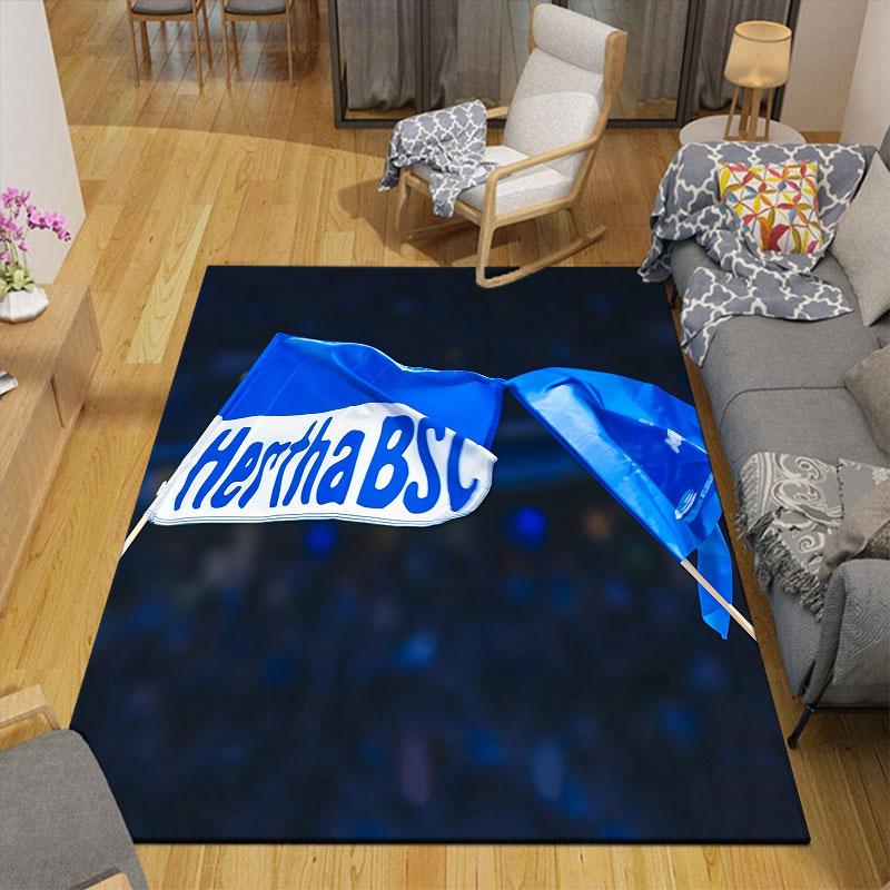Hertha Berlin Flannel Printed Carpet, Home Sofa Decoration for Living Room & Bedroom, Non‑Slip Play Flannel Floor Mat for Game Room
