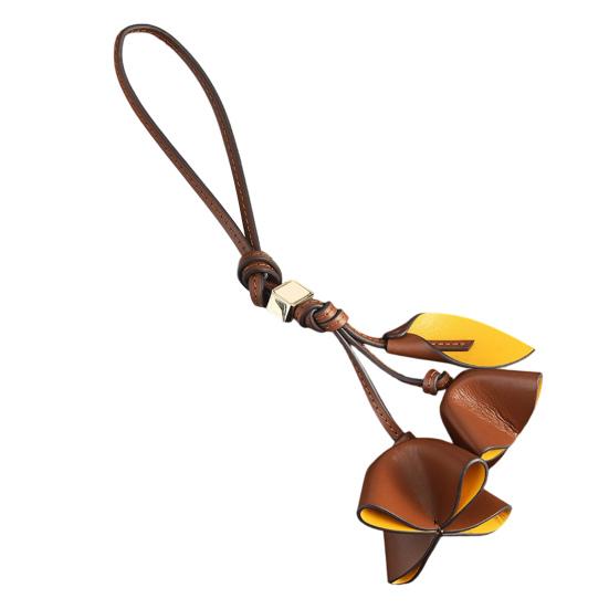 Bag Pendant Imitation Leather Rose Petal Design Keychain Charm with Long Tassel Lightweight Tote