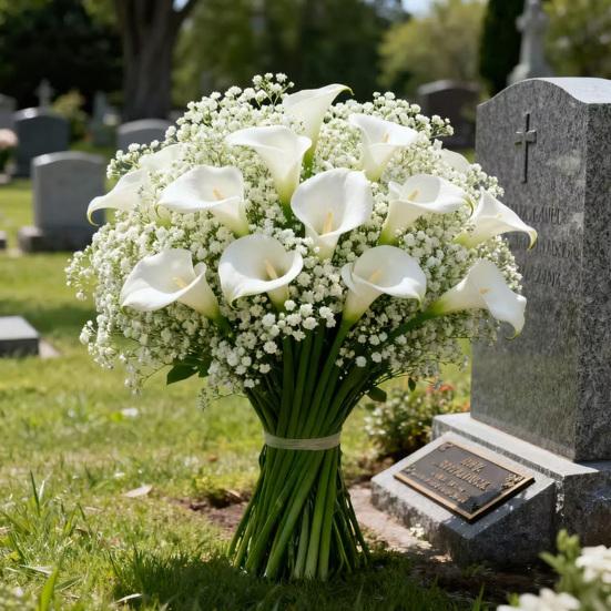 Artificial Flowers Real Touch Fake Calla Lily Baby's Breath Flower Stem Lifelike Faux Floral Arrangement for DIY Bridal Wedding Bouquet Home Church