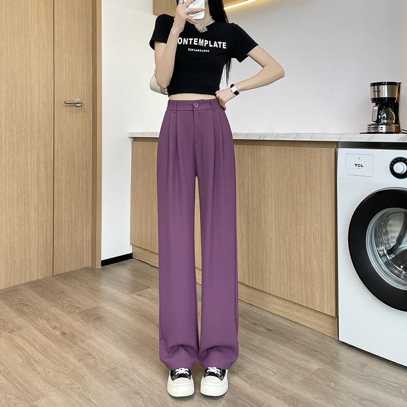 Wąskie drapowane spodnie szyfonowe Spodnie z szerokimi nogawkami dla kobiet Plus size Wysoki stan Jedwab lodowy Proste nogawki Wszechstronne spodnie garniturowe Cienkie letnie