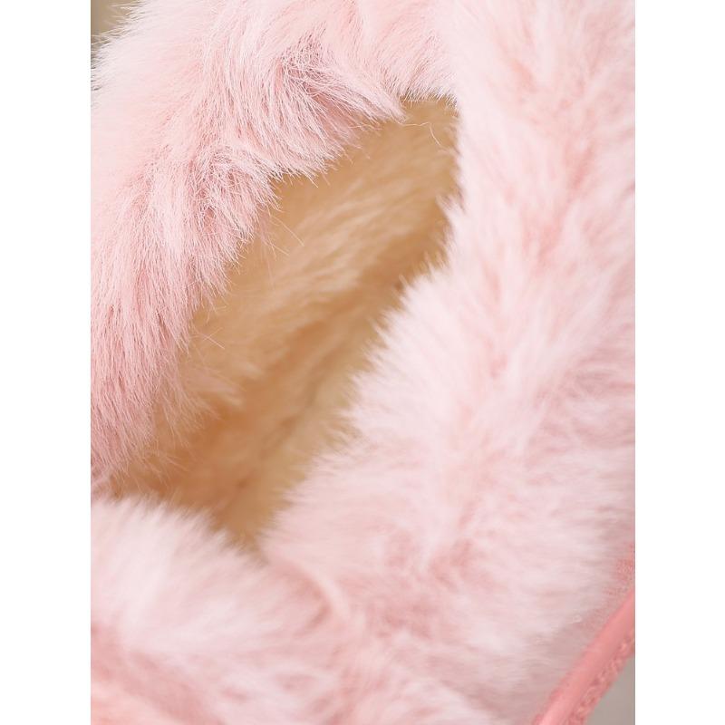 Women's Plus Size Furry Cuff Flat Cotton Shoes Autumn Winter Fleece Lined Warm Slip on Shoes