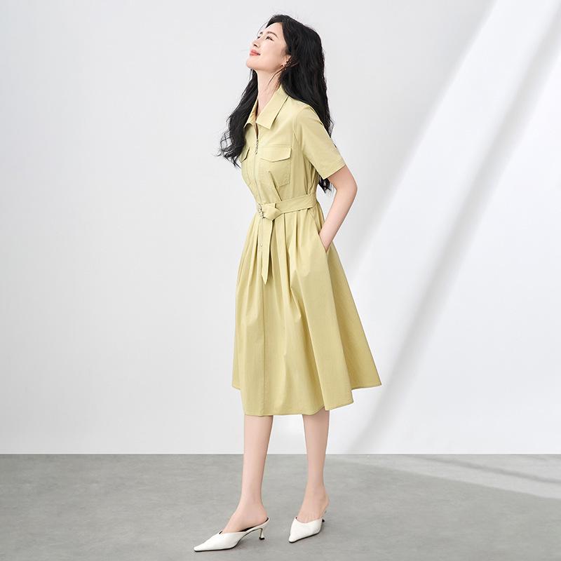 

High-Waist Half Zip Casual Summer Shirt Dress L авокадо/зелёный