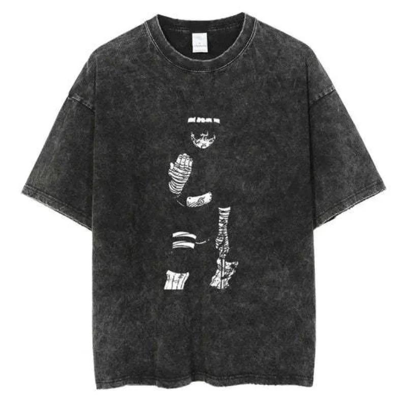 American Tops T-Shirt Ri Short Sleeve T-Shirt Batik Naruto Shirt Wear Man Washed Anime Vintage Style Short
